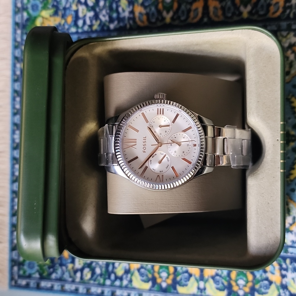 NWT! FOSSIL Rye Multifunction Two-Tone Stainless Steel Watch